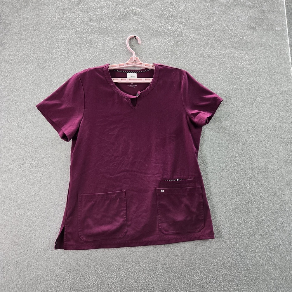 Koi Women Scrub Top M‎ Purple 1008 Button PO#SM94439 Short Sleeve Logo